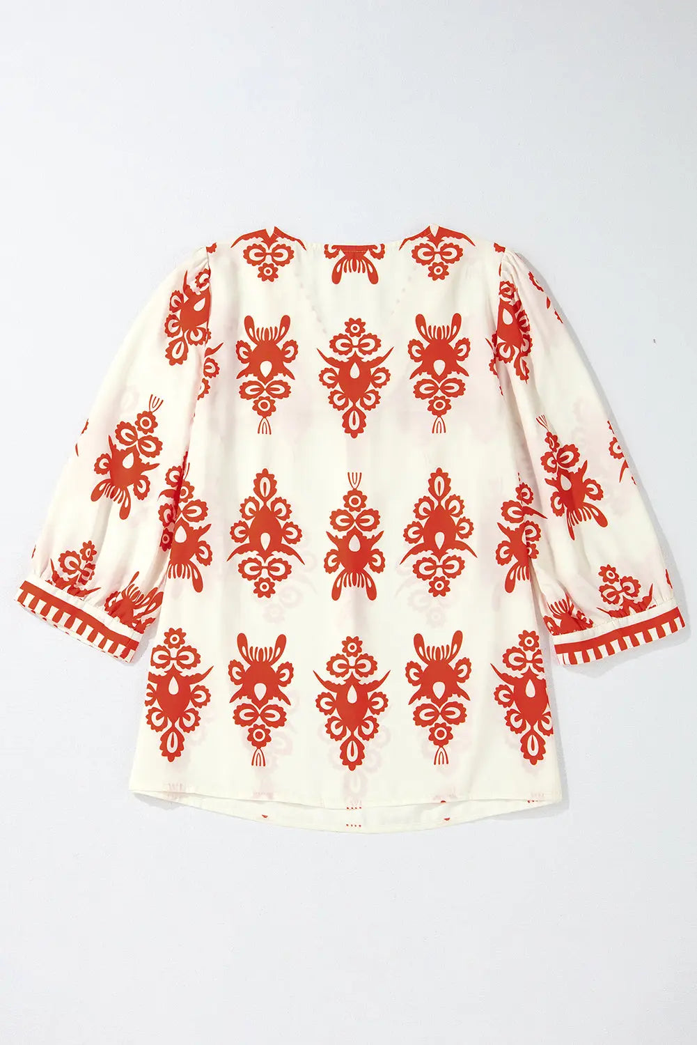 Orange Vintage Geometric Printed 3/4 Sleeve V Neck Blouse Beagle Boutique Fashion Outlet