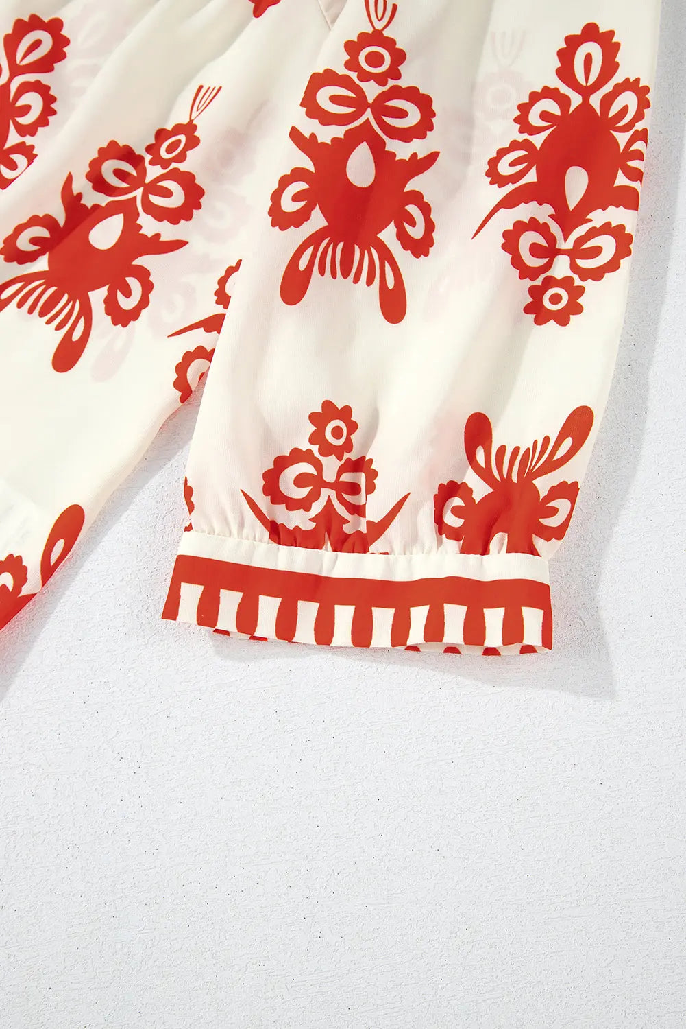 Orange Vintage Geometric Printed 3/4 Sleeve V Neck Blouse Beagle Boutique Fashion Outlet