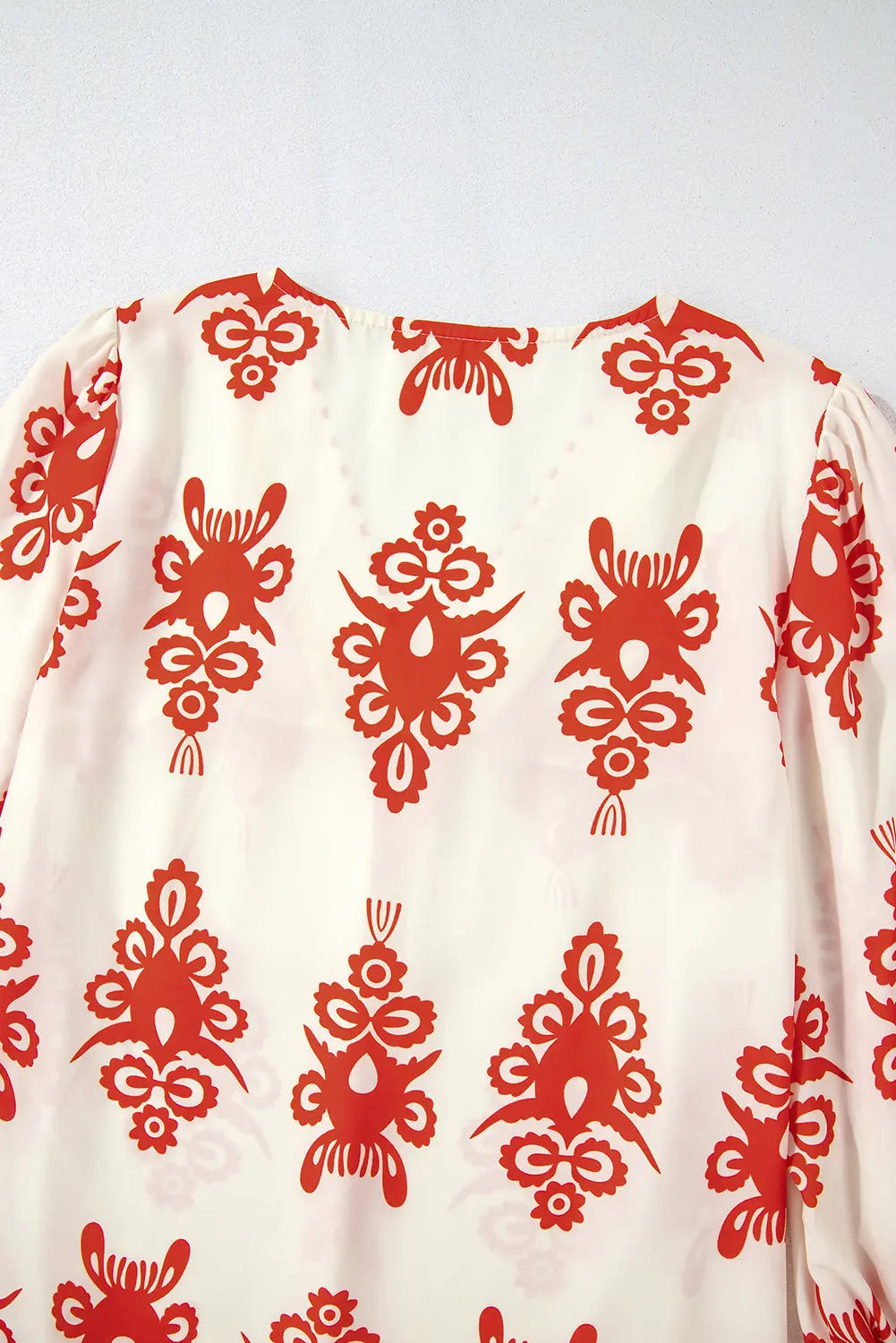 Orange Vintage Geometric Printed 3/4 Sleeve V Neck Blouse Beagle Boutique Fashion Outlet
