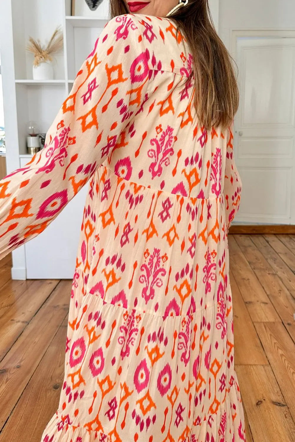 Orange Western Abstract Geometric Printed Maxi Dress - eAura