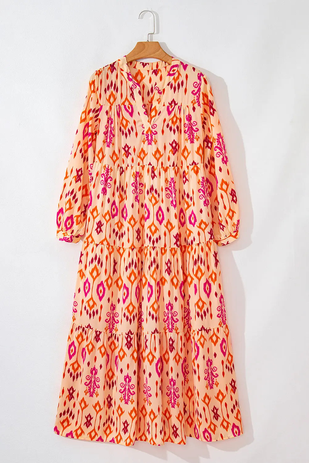 Orange Western Abstract Geometric Printed Maxi Dress - eAura