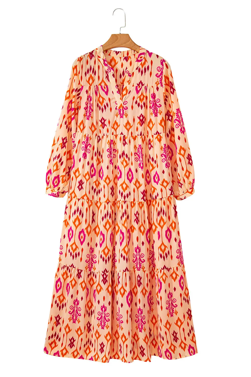 Orange Western Abstract Geometric Printed Maxi Dress - eAura