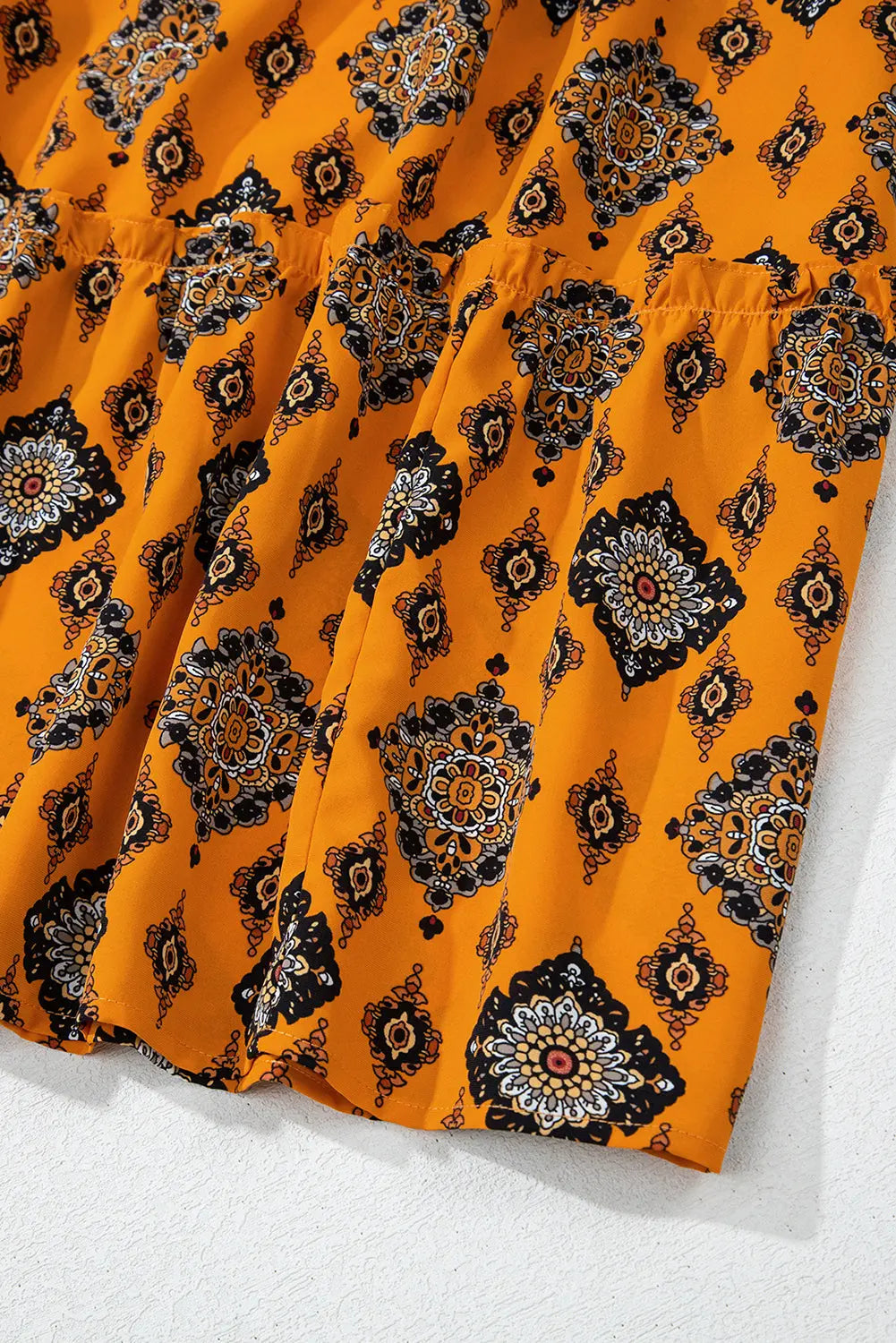 Orange Western Geometric Print Tiered Frilled Loose Fit Midi Dress Beagle Boutique Fashion Outlet