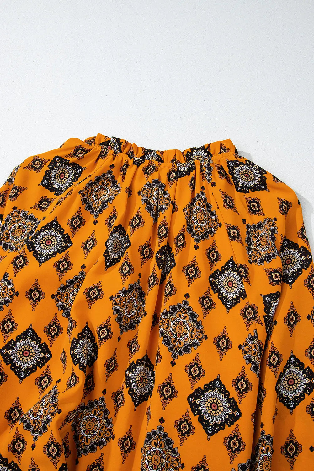 Orange Western Geometric Print Tiered Frilled Loose Fit Midi Dress Beagle Boutique Fashion Outlet
