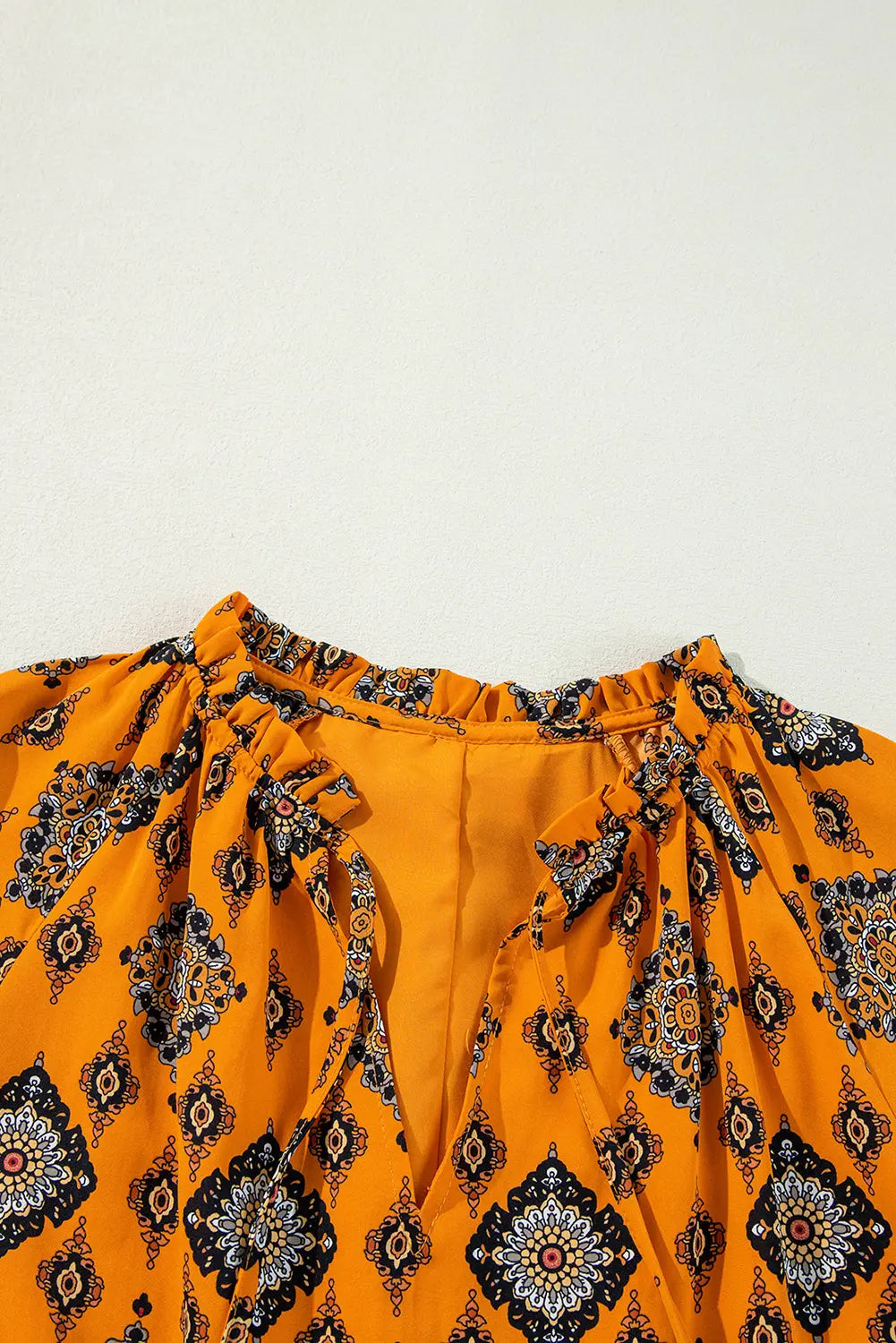 Orange Western Geometric Print Tiered Frilled Loose Fit Midi Dress Beagle Boutique Fashion Outlet