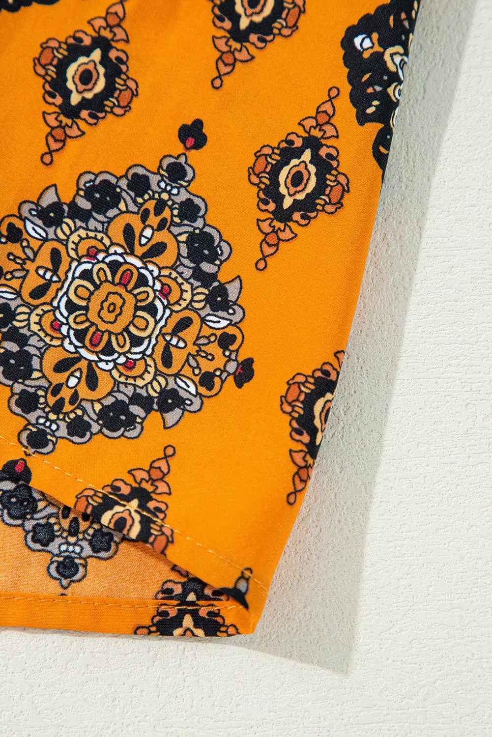 Orange Western Geometric Print Tiered Frilled Loose Fit Midi Dress Beagle Boutique Fashion Outlet
