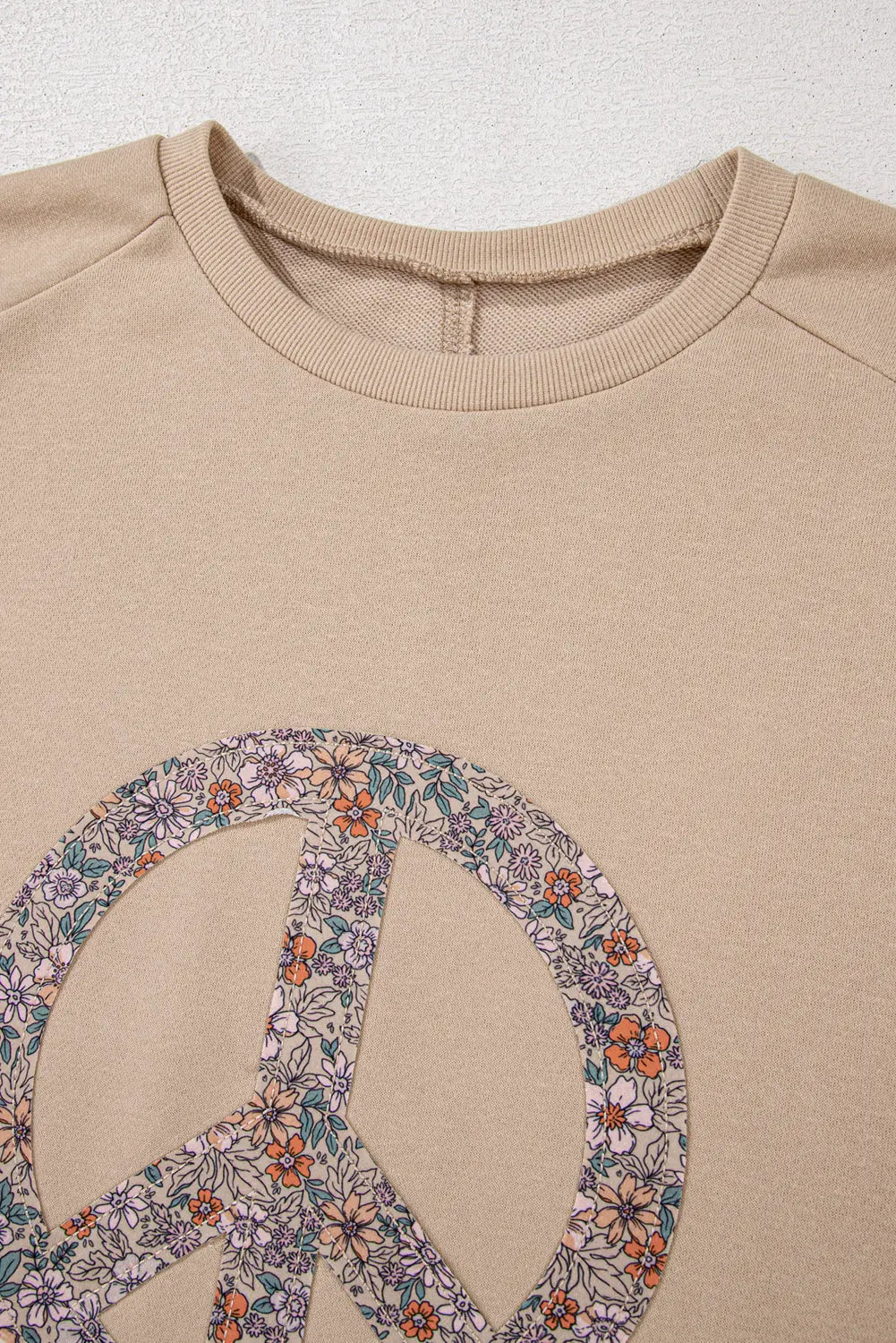 Pale Khaki Floral Peace Sign Graphic Washed Terry Plus Size Sweatshirt Beagle Boutique Fashion Outlet