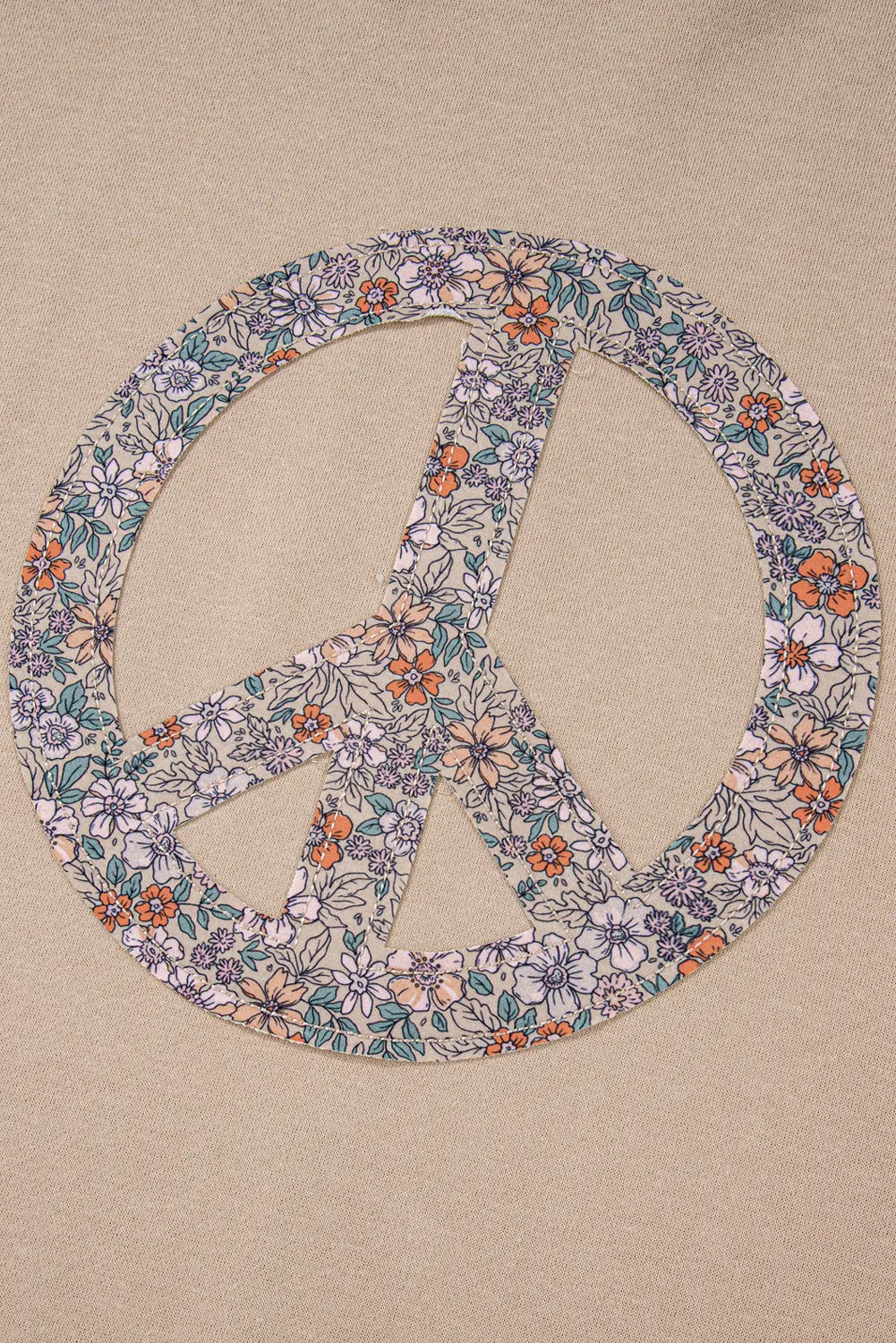 Pale Khaki Floral Peace Sign Graphic Washed Terry Plus Size Sweatshirt Beagle Boutique Fashion Outlet