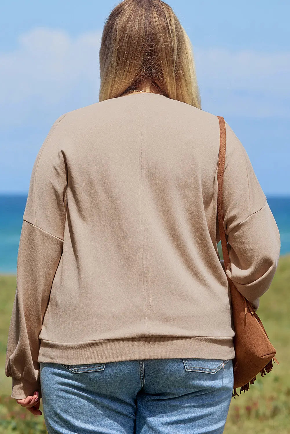 Pale Khaki Floral Peace Sign Graphic Washed Terry Plus Size Sweatshirt Beagle Boutique Fashion Outlet