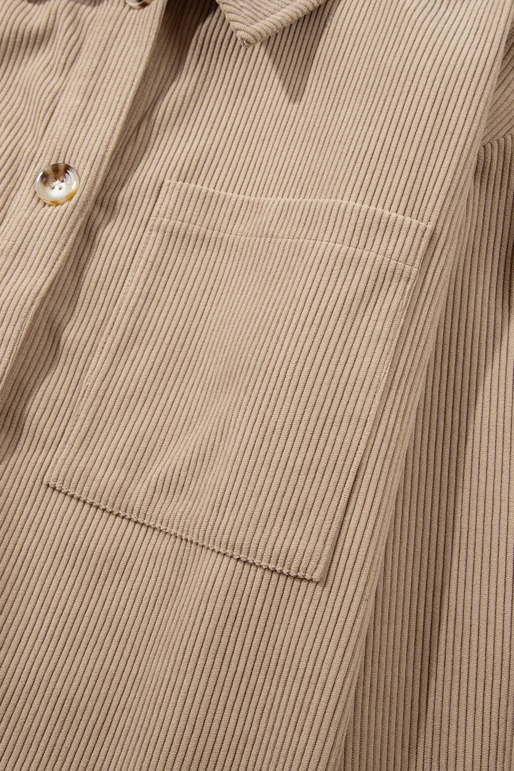 Pale Khaki Hooded Drawstring Pockets Corduroy Shacket - eAura