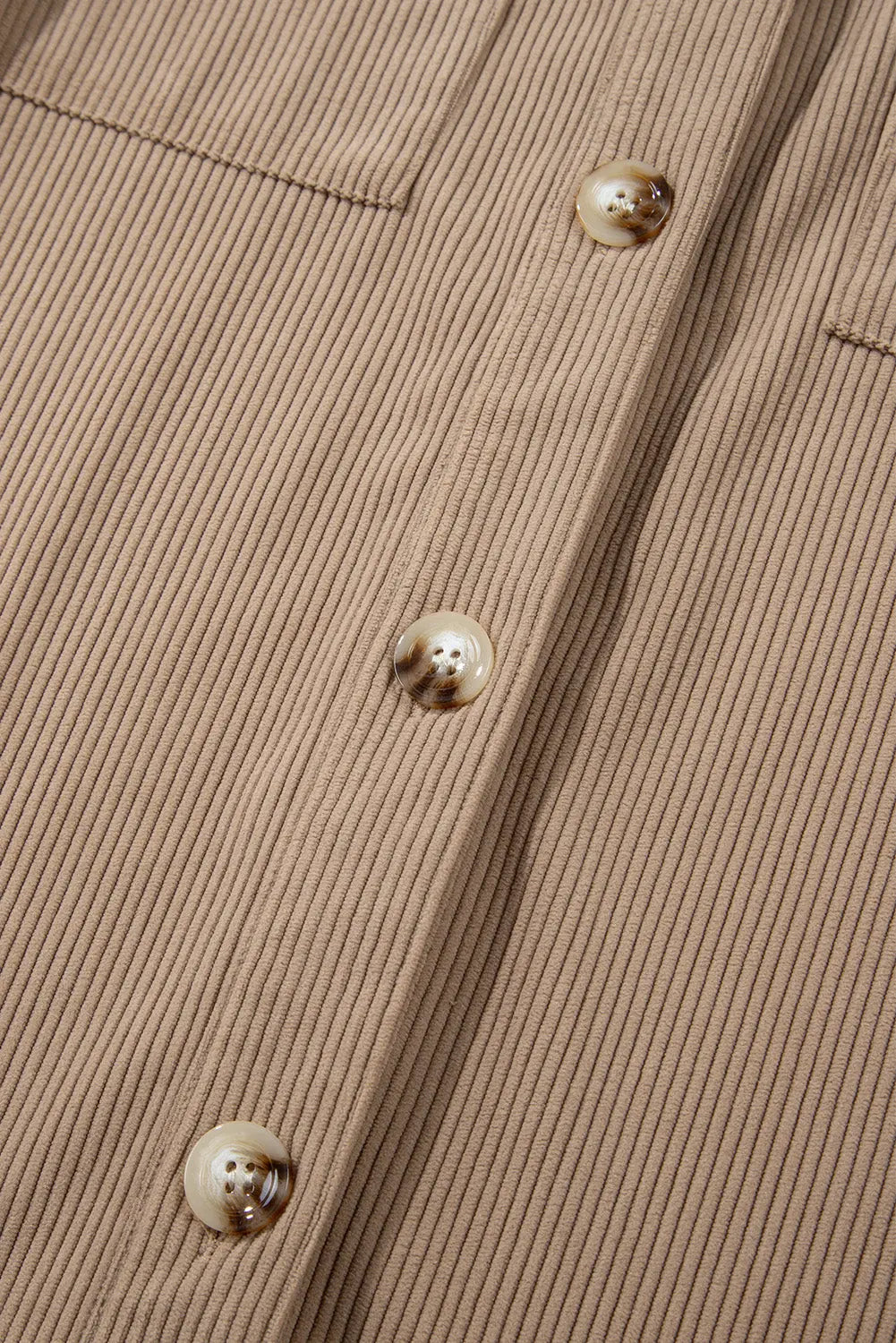 Pale Khaki Hooded Drawstring Pockets Corduroy Shacket - eAura