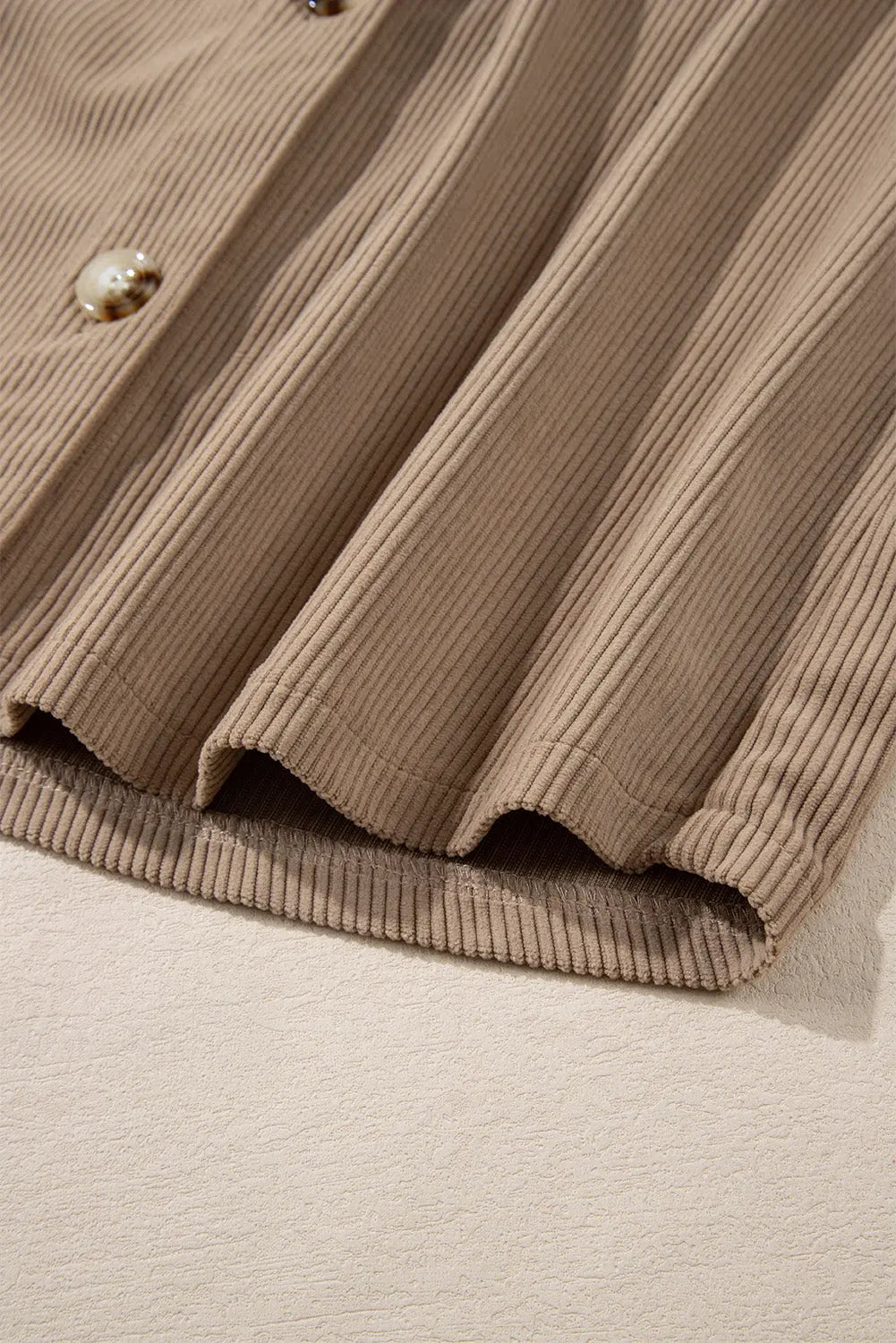 Pale Khaki Hooded Drawstring Pockets Corduroy Shacket - eAura