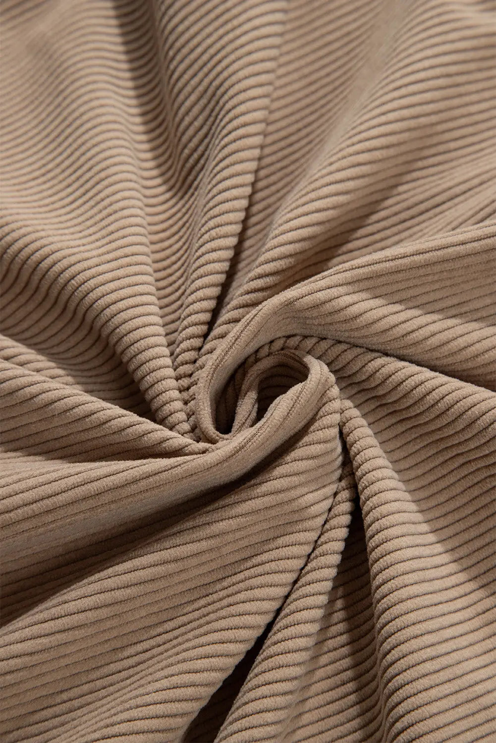 Pale Khaki Hooded Drawstring Pockets Corduroy Shacket - eAura