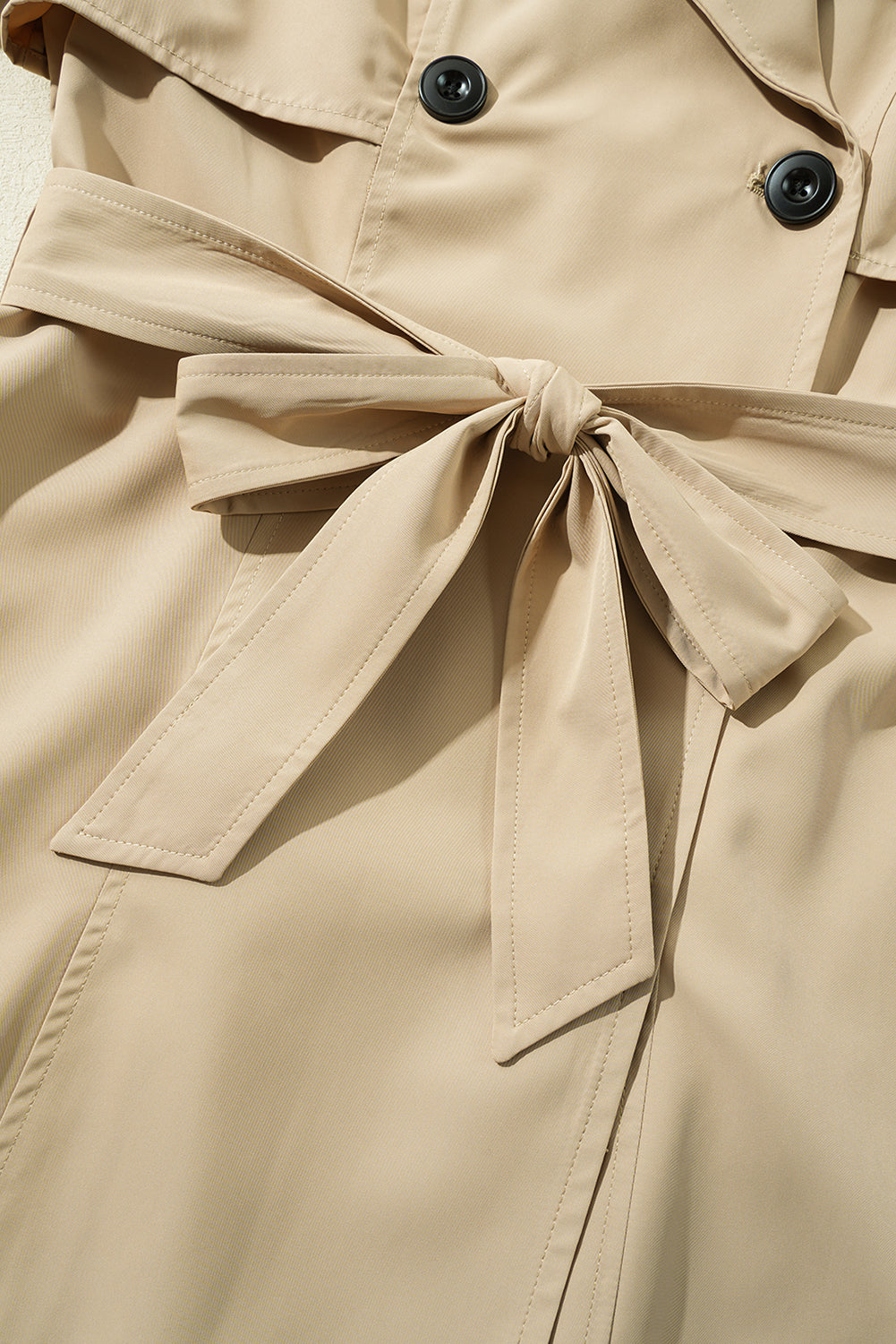 Pale Khaki Solid Colour Lapel Collar Waist Tie Wind Coat - Outerwear/Coats