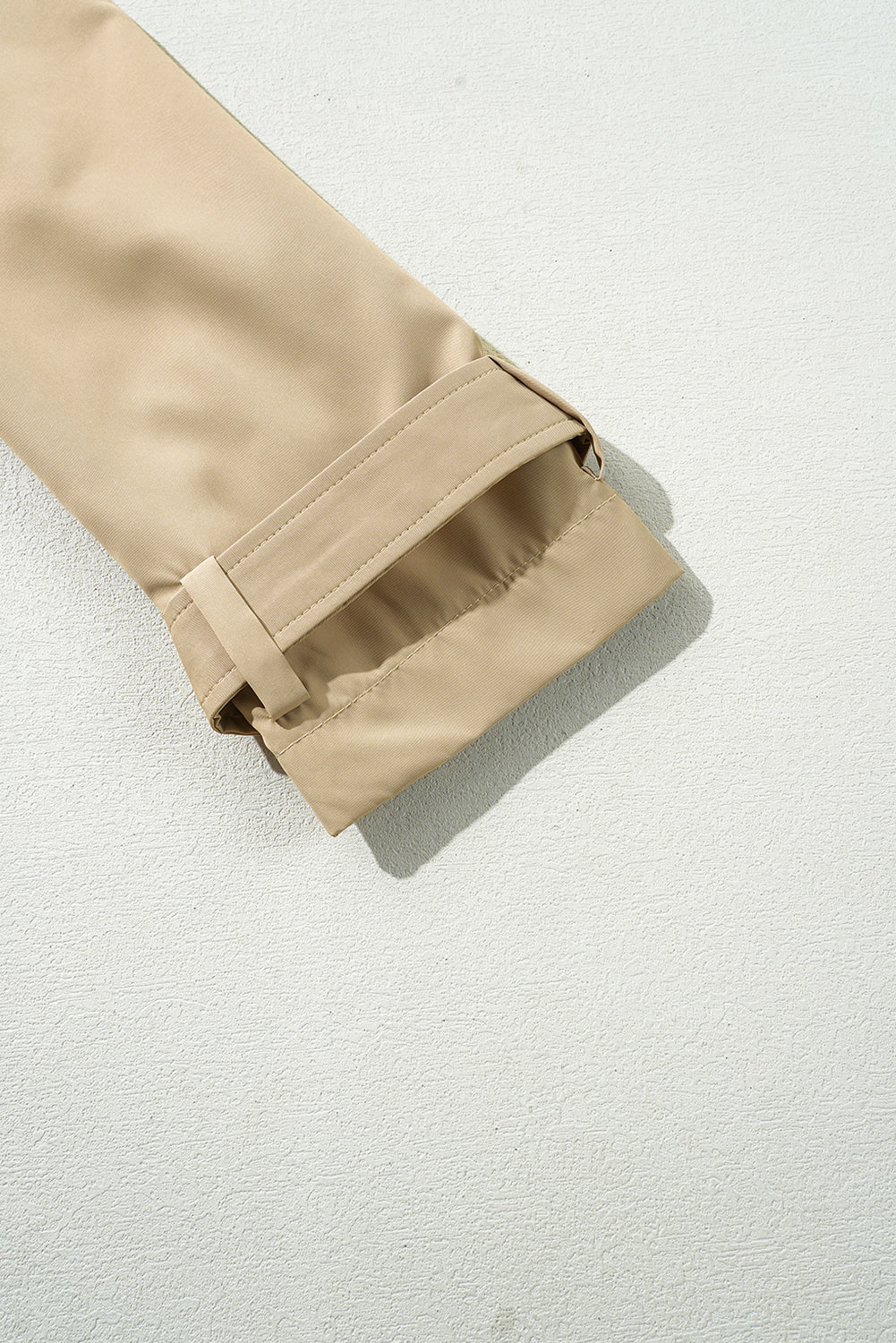 Pale Khaki Solid Colour Lapel Collar Waist Tie Wind Coat - Outerwear/Coats