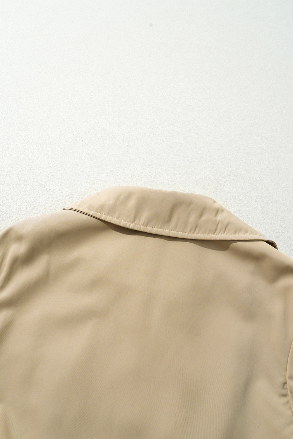 Pale Khaki Solid Colour Lapel Collar Waist Tie Wind Coat - Outerwear/Coats