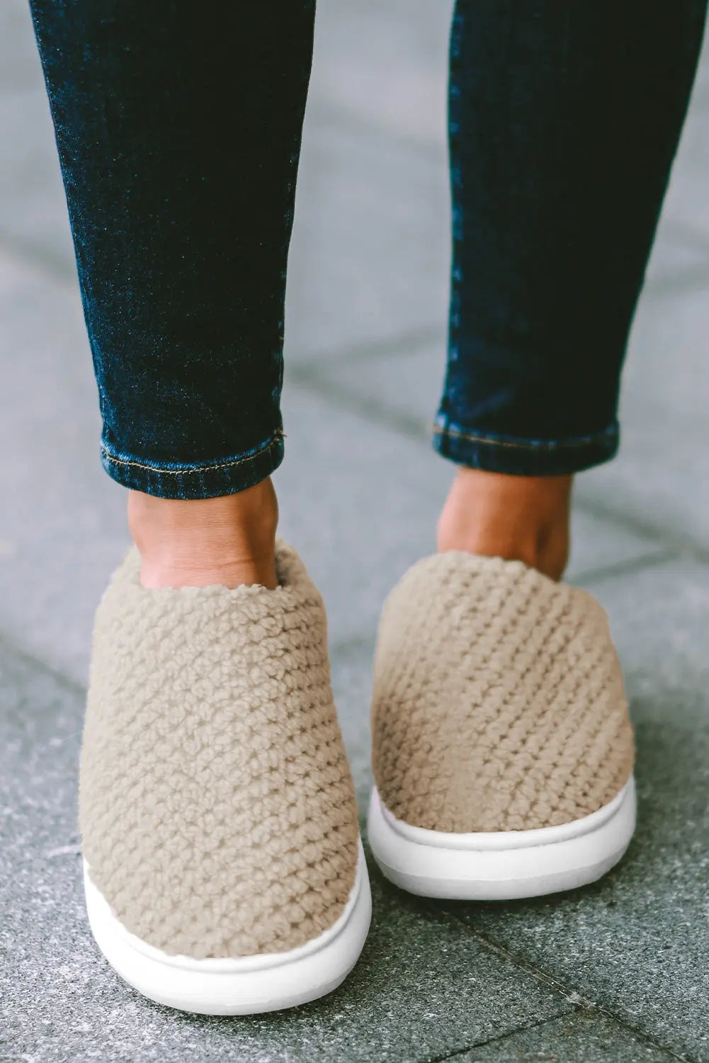 Pale Khaki Two-tone Knitted Warm Homewear Slippers Beagle Boutique Fashion Outlet