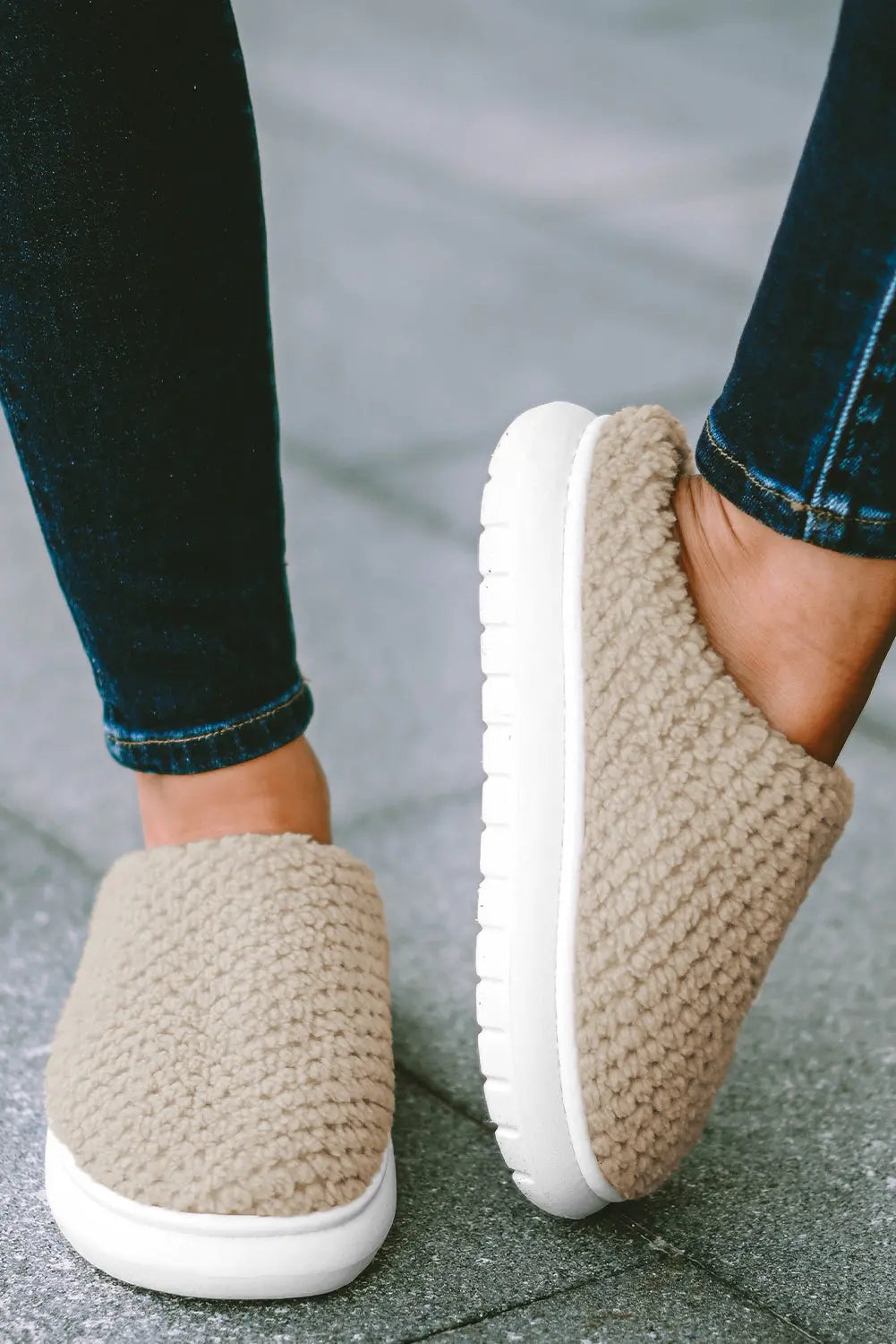 Pale Khaki Two-tone Knitted Warm Homewear Slippers Beagle Boutique Fashion Outlet