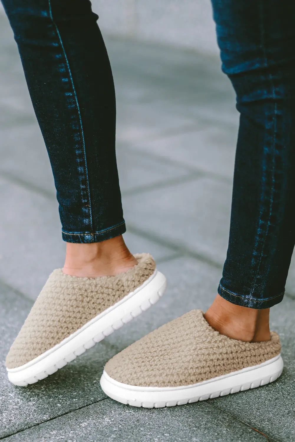 Pale Khaki Two-tone Knitted Warm Homewear Slippers Beagle Boutique Fashion Outlet