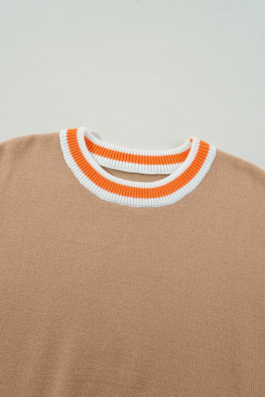 Parchment Colorblock Striped Trim Drop Shoulder Sweater - eAura