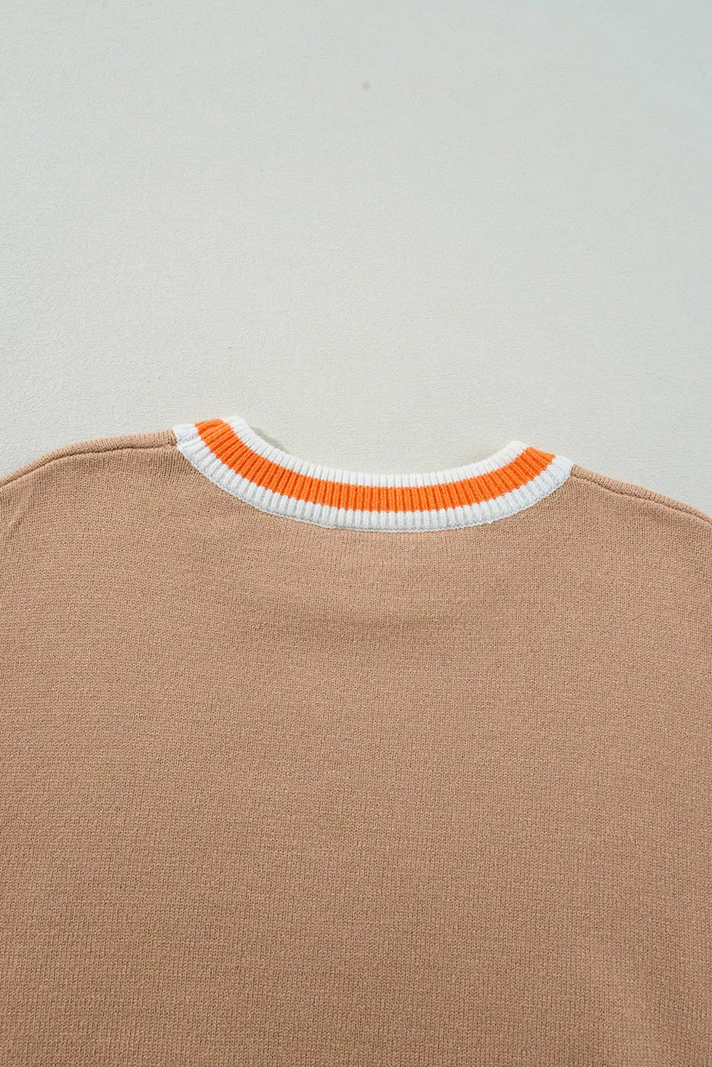 Parchment Colorblock Striped Trim Drop Shoulder Sweater - eAura