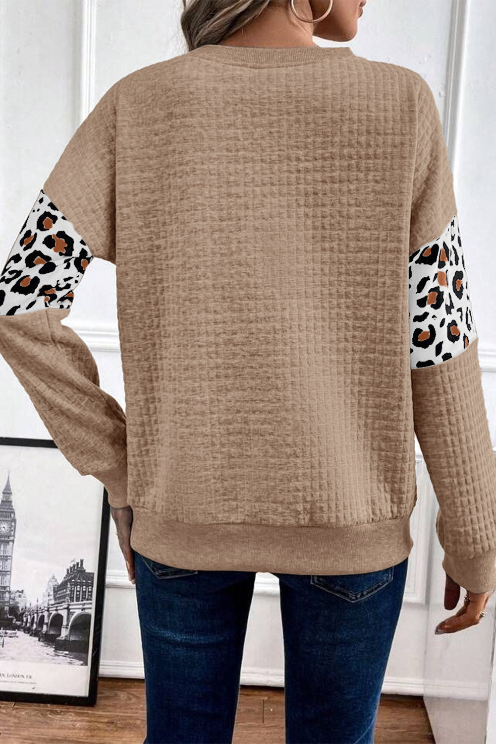 Parchment Leopard Quilted Patchwork Crew Neck Sweatshirt - eAura