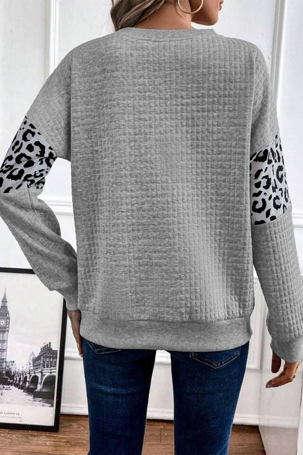 Parchment Leopard Quilted Patchwork Crew Neck Sweatshirt - Tops/Sweatshirts & Hoodies