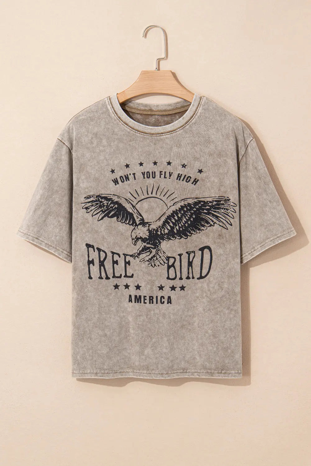 Parchment Mineral Washed FREE BIRD America Letter Graphic T-Shirt - eAura