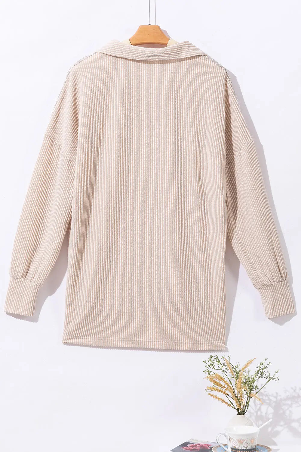 Parchment Sequin Patch Chest Pocket Corduroy Shacket - eAura