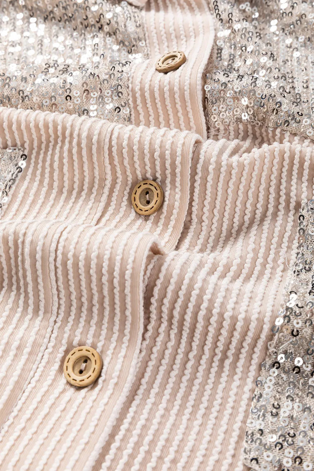 Parchment Sequin Patch Chest Pocket Corduroy Shacket - eAura