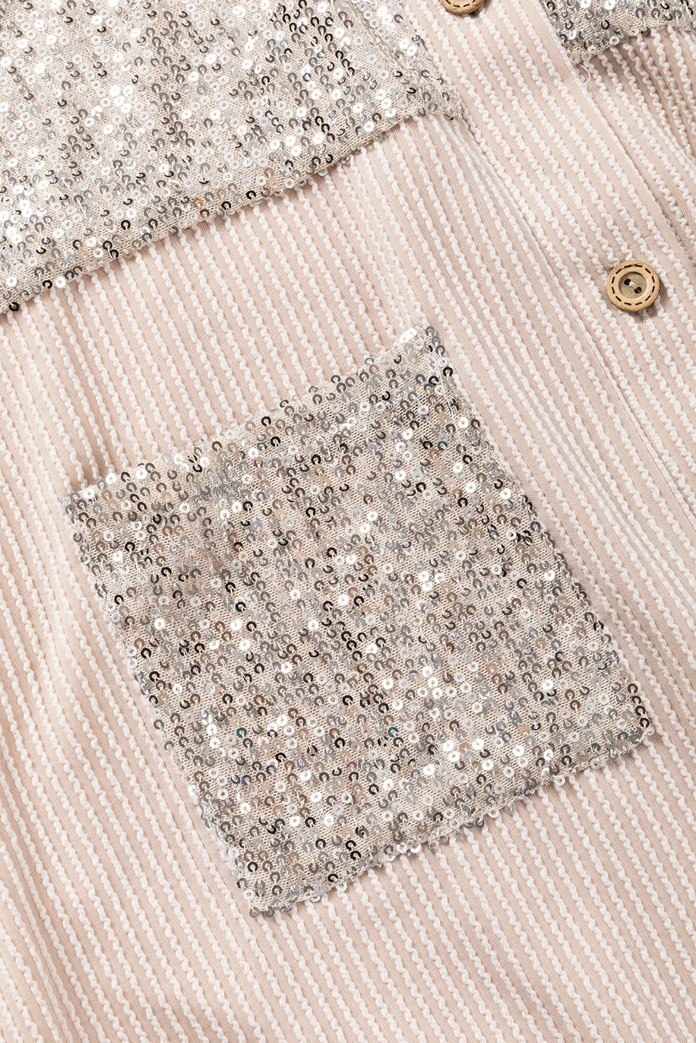 Parchment Sequin Patch Chest Pocket Corduroy Shacket - eAura