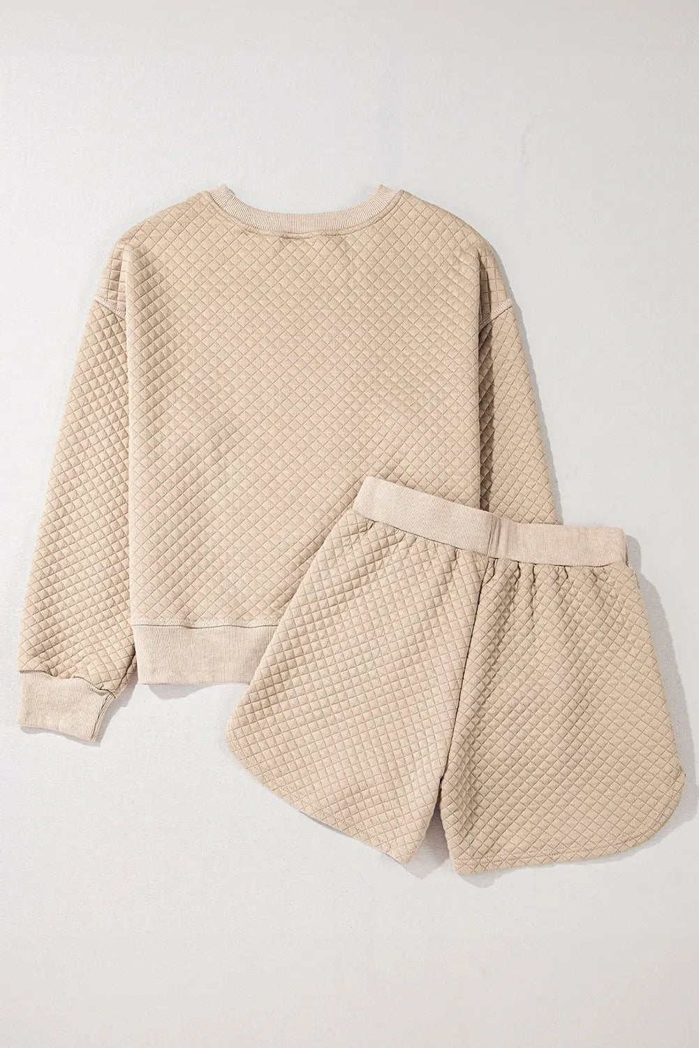 Parchment Solid Colour Quilted Long Sleeve Top and Shorts Set - eAura