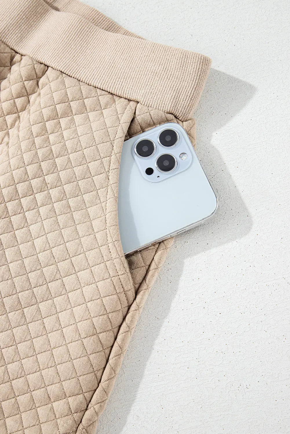 Parchment Solid Colour Quilted Long Sleeve Top and Shorts Set - eAura