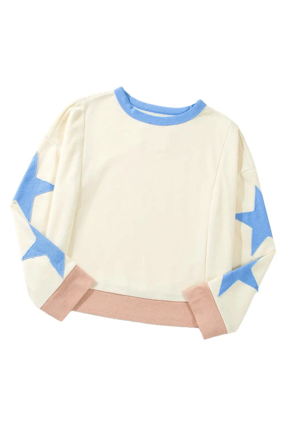 Parchment Star Patchwork Exposed Seam Oversized Sweatshirt Beagle Boutique Fashion Outlet