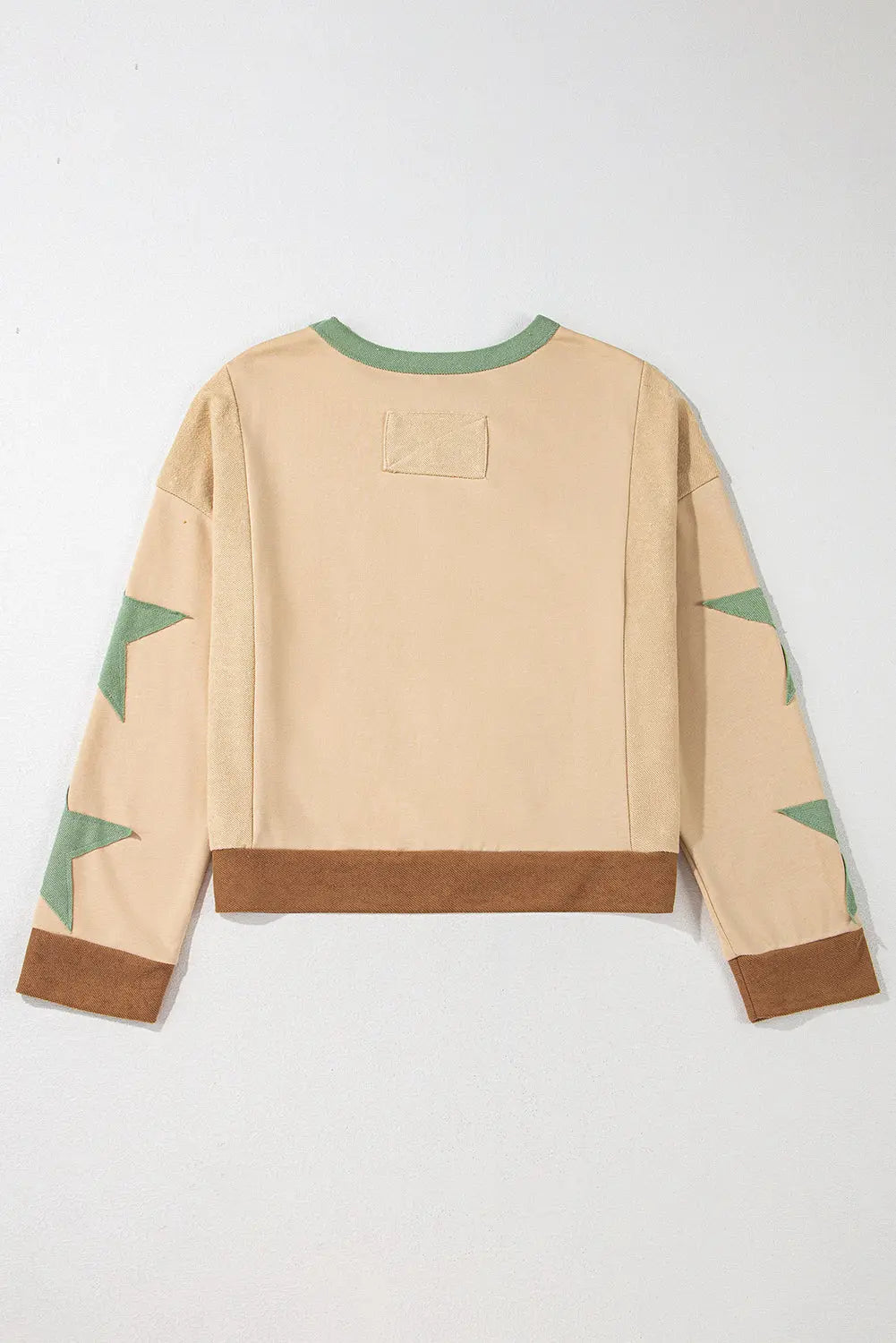 Parchment Star Patchwork Exposed Seam Oversized Sweatshirt Beagle Boutique Fashion Outlet