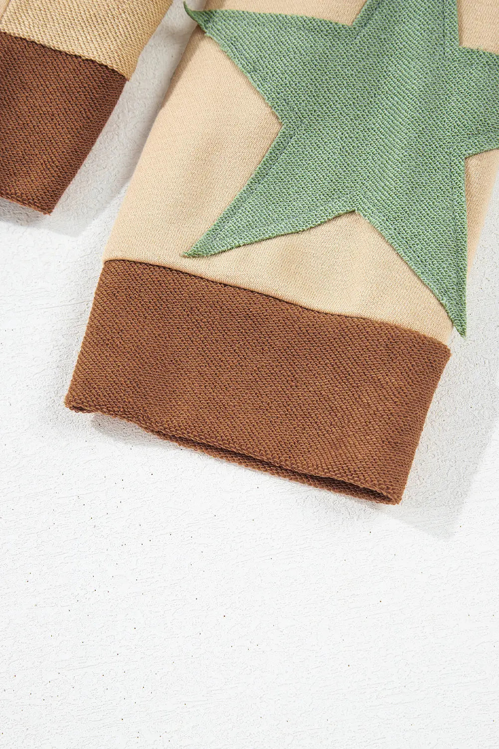 Parchment Star Patchwork Exposed Seam Oversized Sweatshirt Beagle Boutique Fashion Outlet