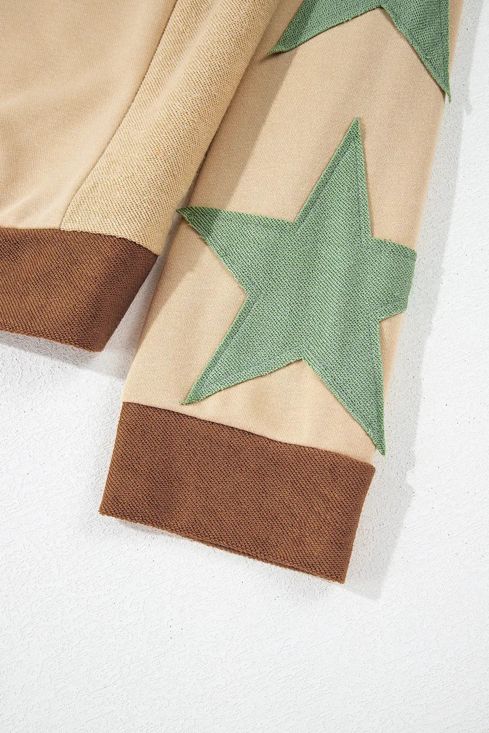 Parchment Star Patchwork Exposed Seam Oversized Sweatshirt Beagle Boutique Fashion Outlet