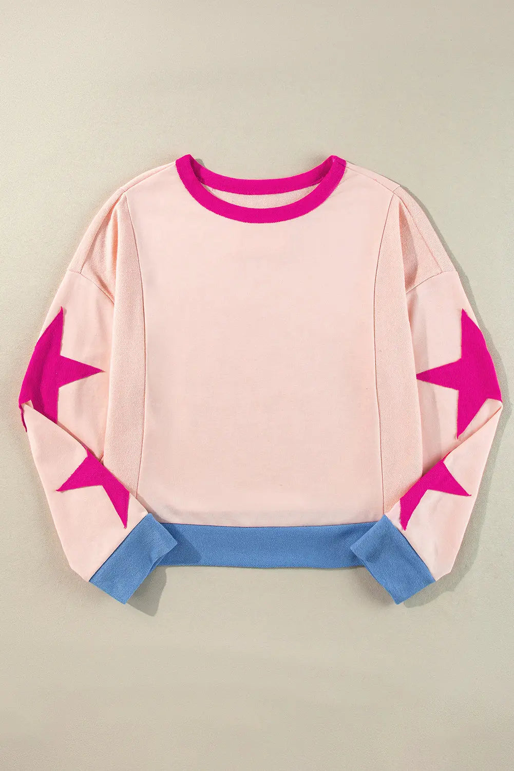 Parchment Star Patchwork Exposed Seam Oversized Sweatshirt Beagle Boutique Fashion Outlet