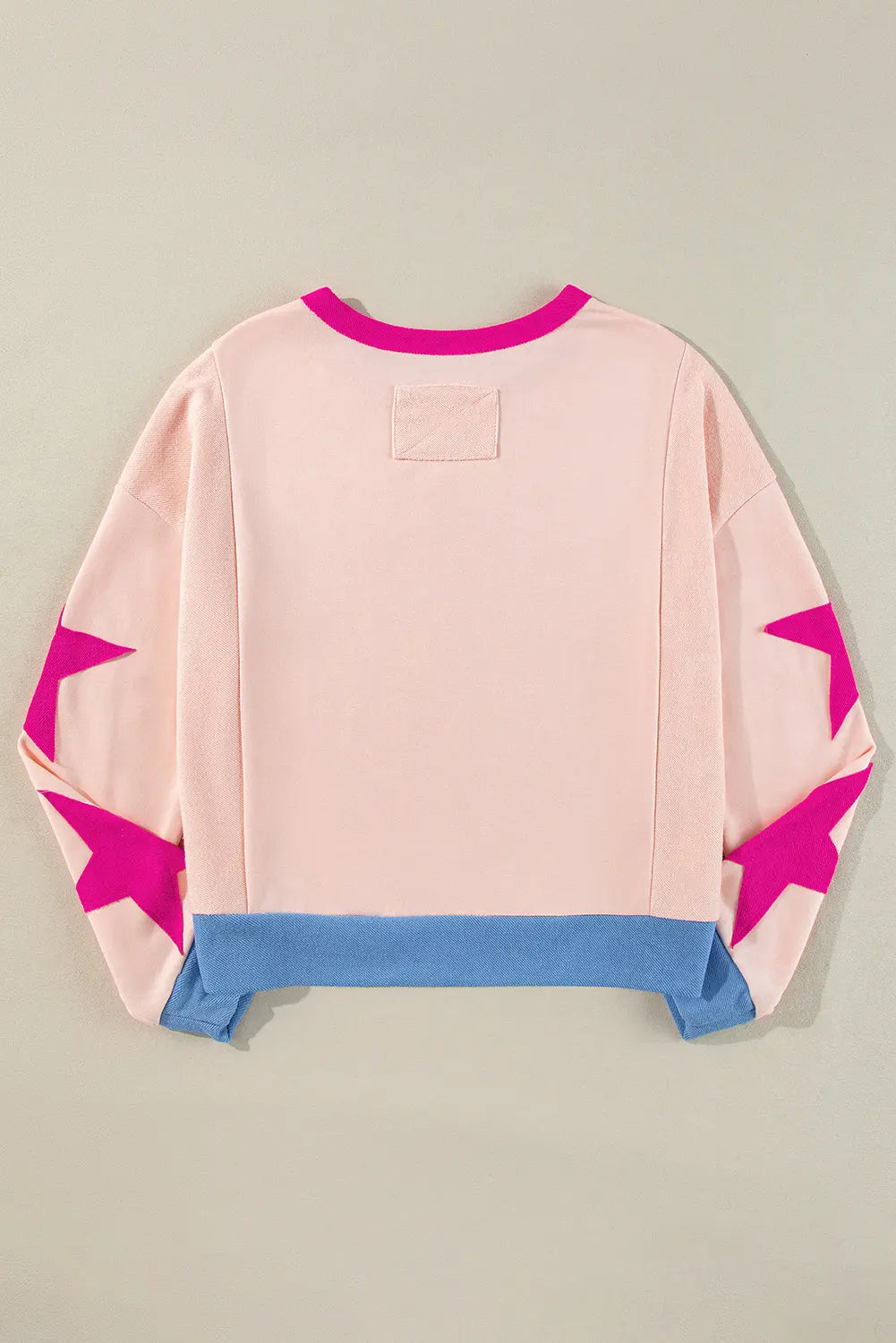 Parchment Star Patchwork Exposed Seam Oversized Sweatshirt Beagle Boutique Fashion Outlet