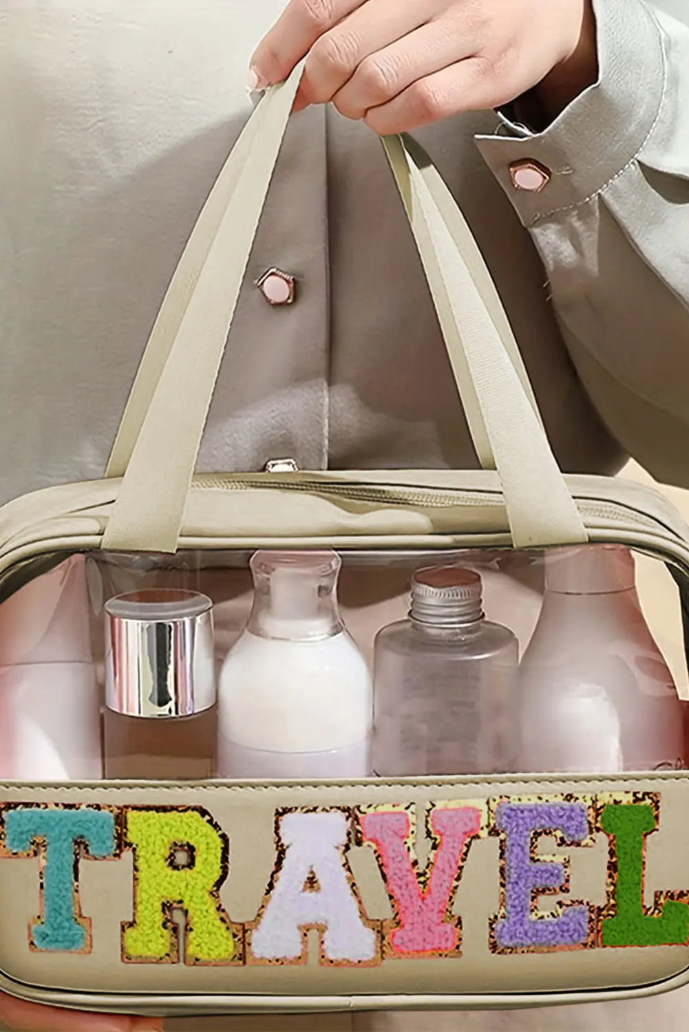 Parchment TRAVEL Letter Print Clear PVC Makeup Bag - eAura