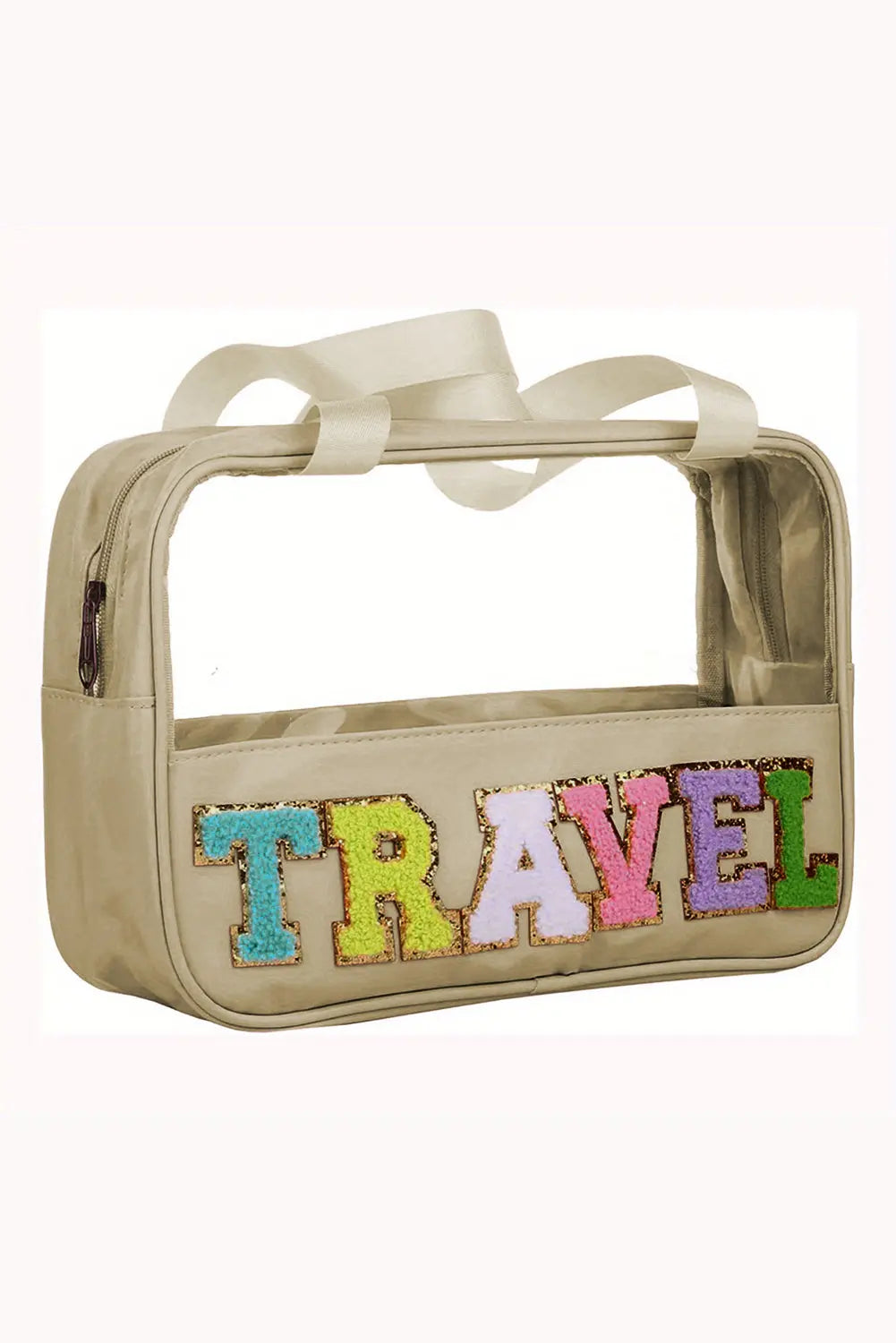 Parchment TRAVEL Letter Print Clear PVC Makeup Bag - eAura