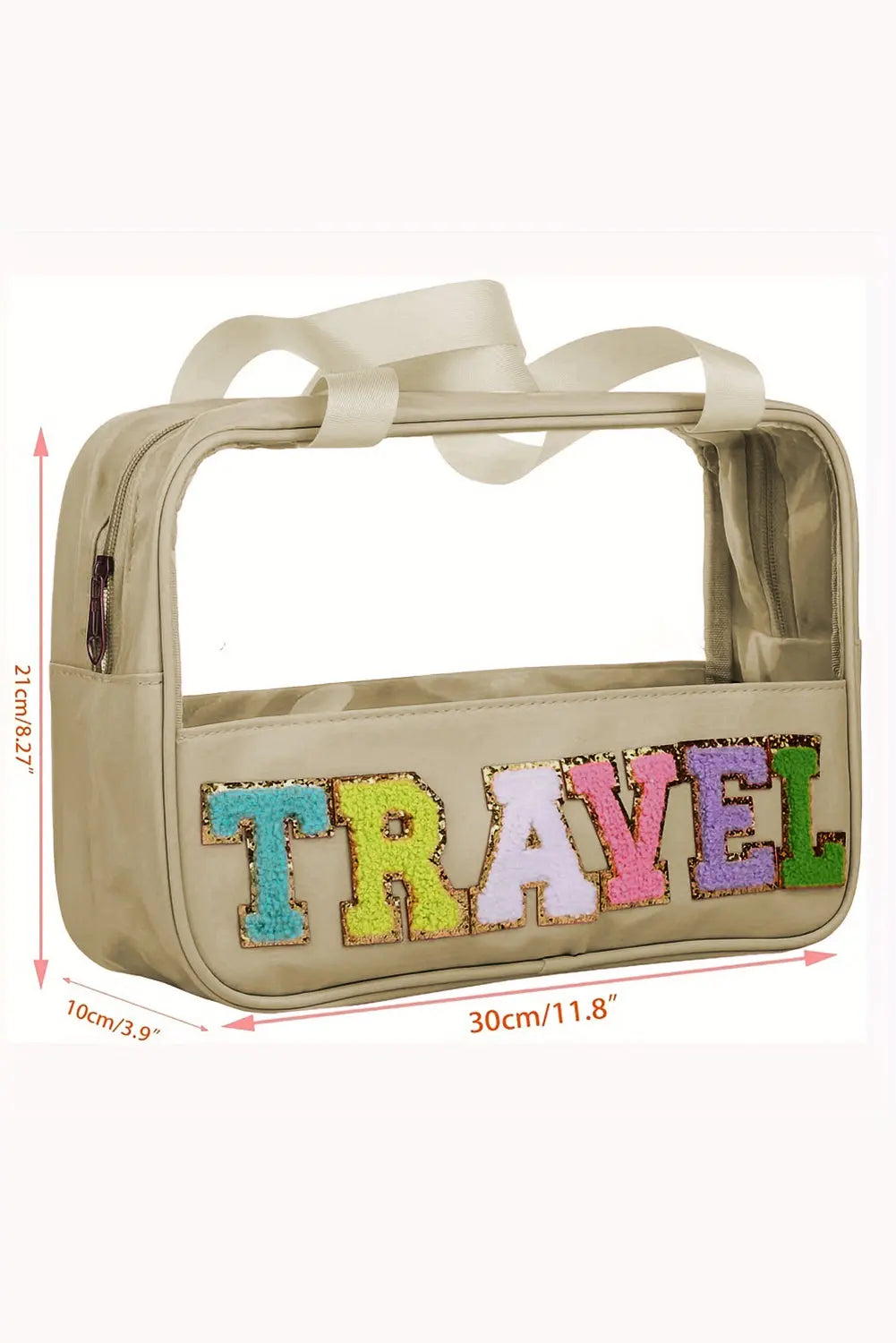 Parchment TRAVEL Letter Print Clear PVC Makeup Bag - eAura
