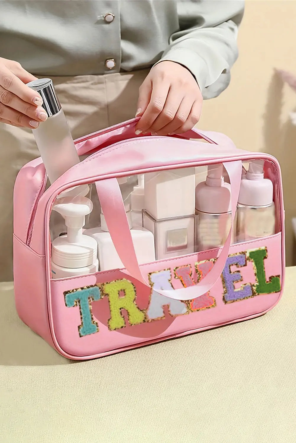 Parchment TRAVEL Letter Print Clear PVC Makeup Bag - eAura