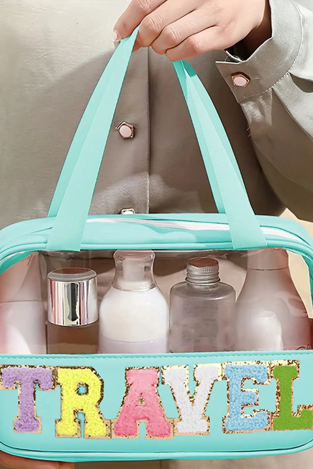 Parchment TRAVEL Letter Print Clear PVC Makeup Bag - eAura