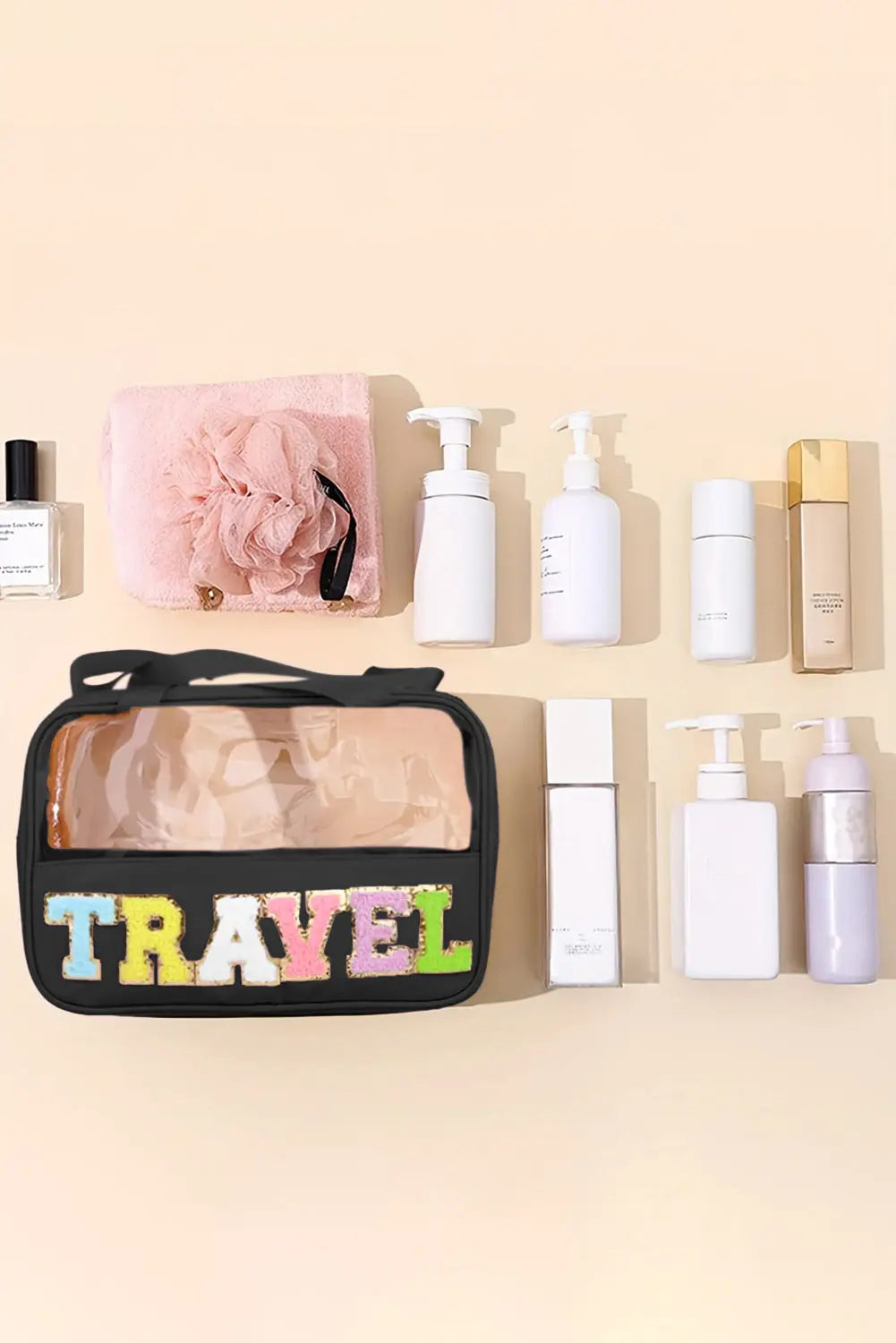 Parchment TRAVEL Letter Print Clear PVC Makeup Bag - eAura