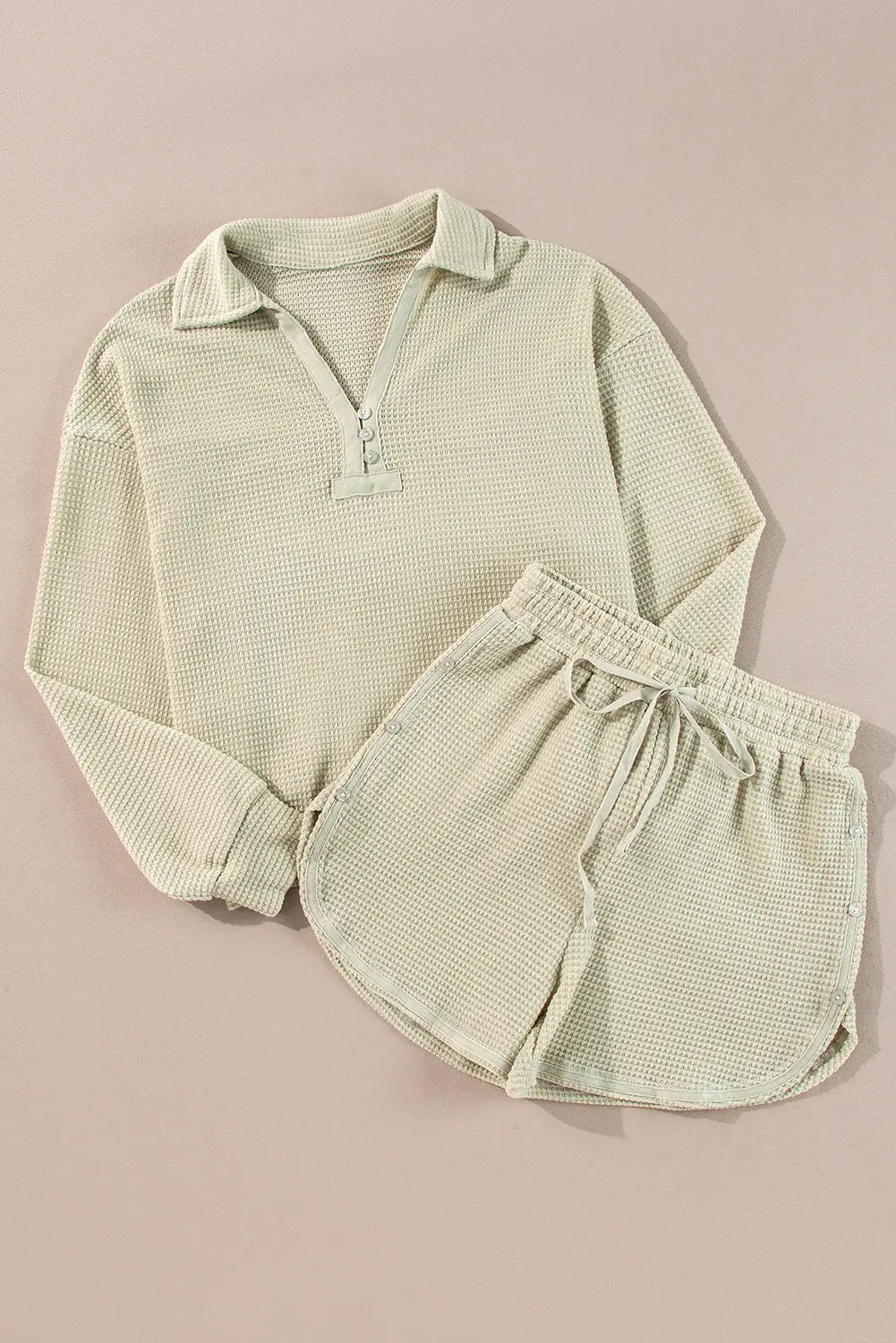 Women's Two-Piece Buttoned Long Sleeve Top & Shorts Set