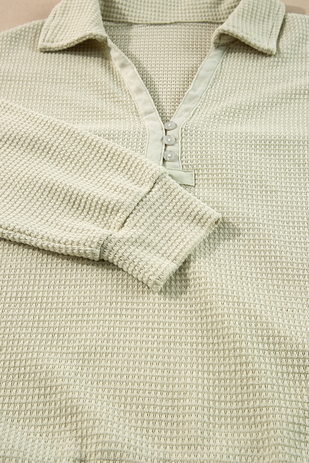 Parchment Textured Buttoned Long Sleeve Top 2 Piece Shorts Set - eAura