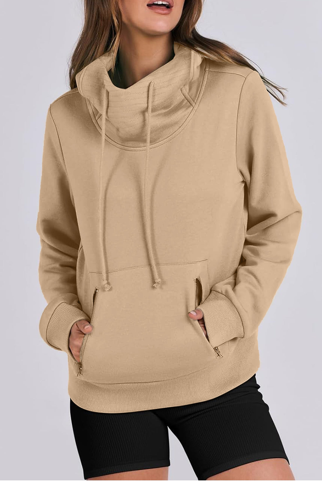 Parchment Zipped Pocket Cozy Drawstring Hoodie - eAura