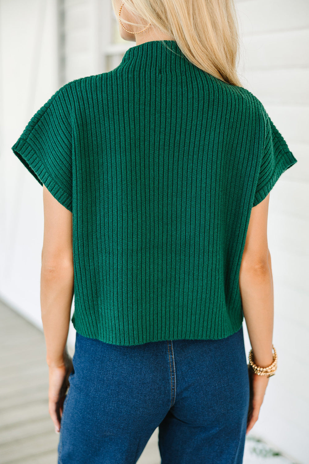 Patch Pocket Ribbed Knit Short Sleeve Sweater - Sweaters & Cardigans/Short