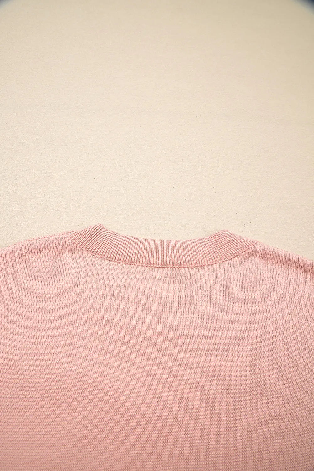 Peach Blossom Big Flower Accent Bubble Sleeve Drop Shoulder Sweater - eAura